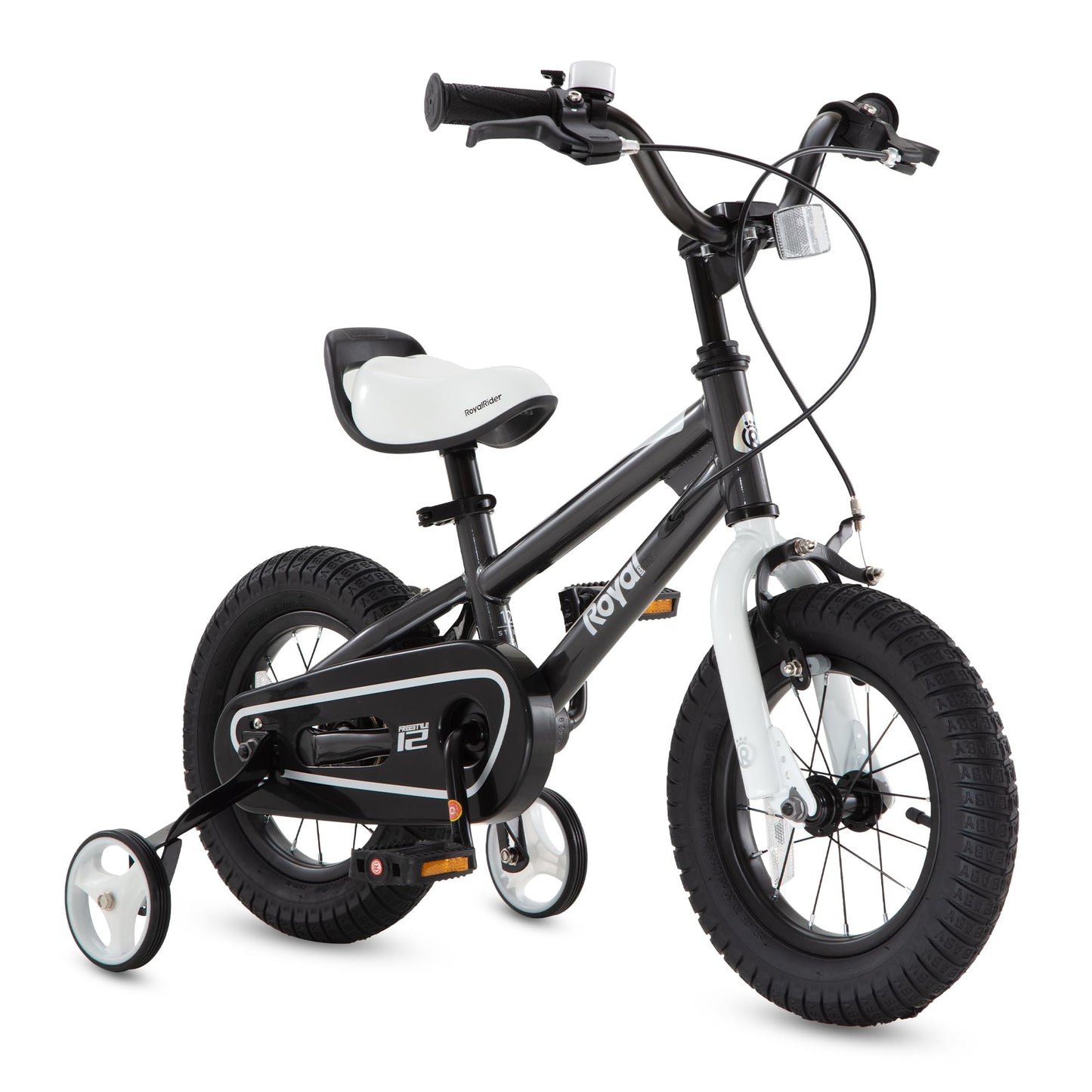 Royalbaby Freestyle Dual Handbrakes Kids Bike 12 Inch Toddlers Learning Bicycle with Training Wheels for Boys Girls Beginners Age 2-4 Years, Black
