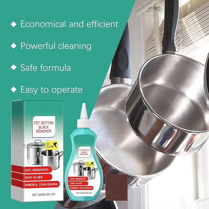 Pot and Pan Cleaner Gel, Magic Pot Bottom Cleaning Gel, 5 fl oz Tough Stove Top and Cookware Cleaner, Removes Stubborn Stains on Stainless Steel, Cast Iron, Copper Pots