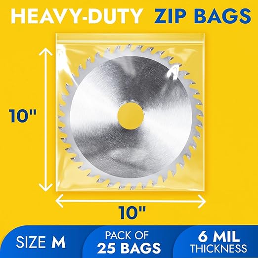 10" x 10" Medium Zip Seal Lock Bags, 6 Mil (Pack of 25) – Heavy-Duty Reclosable Plastic Bags – Clear, Resealable, Waterproof – For Storing and Organizing Clothes, Jewelry, and Travel Items
