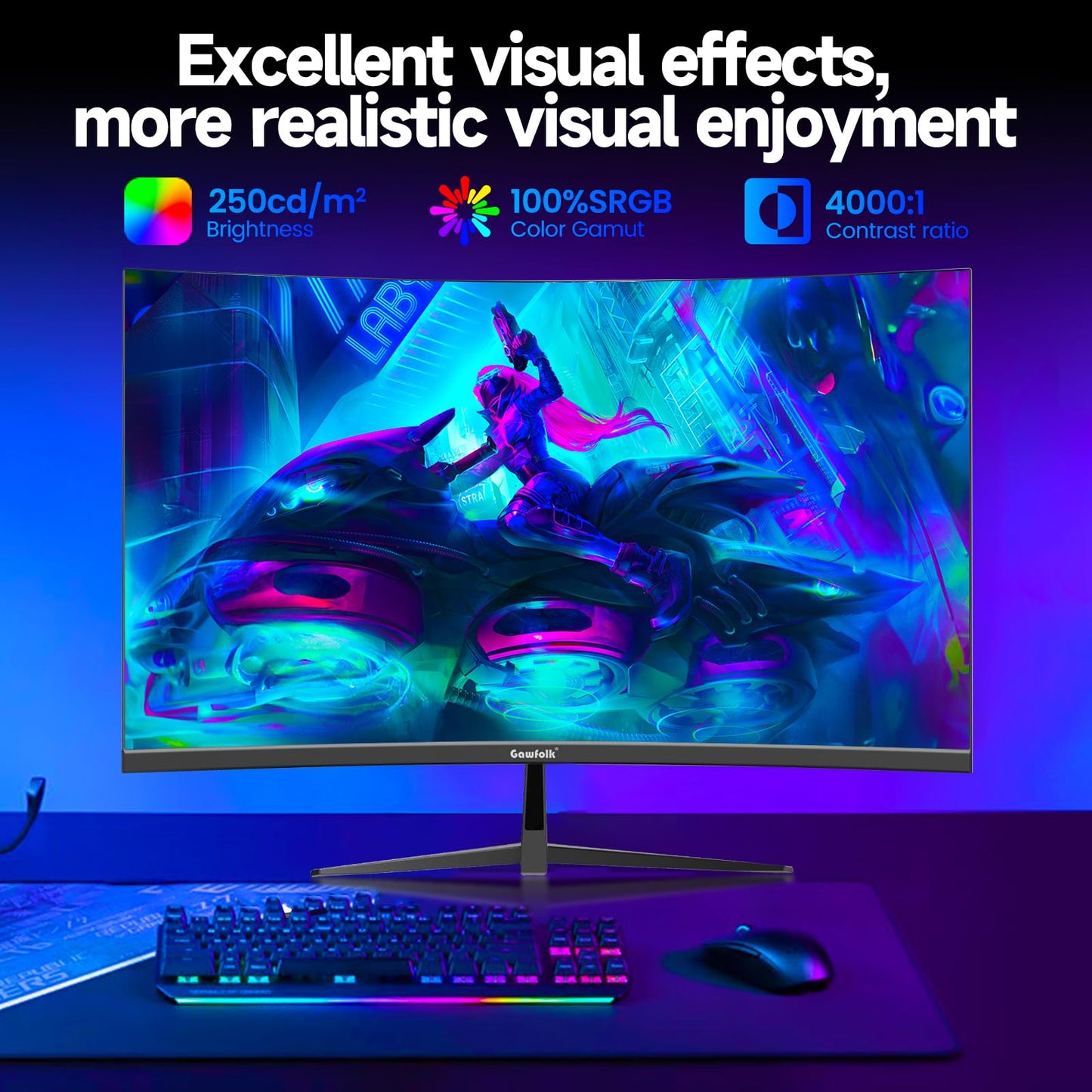 Gawfolk 32 Inch Curved Gaming Monitor 240Hz, 1800R PC Monitor Full HD 1080P, Frameless Computer Dispaly with Freesync and Eye Care Technology, Wall Mountable