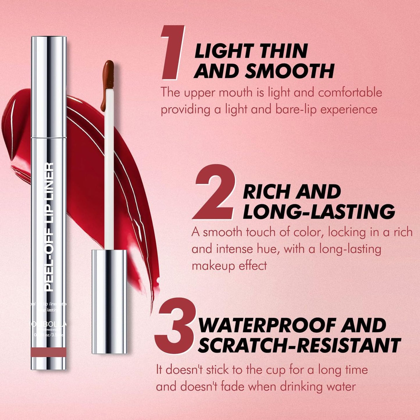 GLSFACE 3 Colors Peel Off Lip Liner with Tweezer Kit, Rich Color Matte Finish Lip Tint Stains Makeup Set for Women, Long Lasting