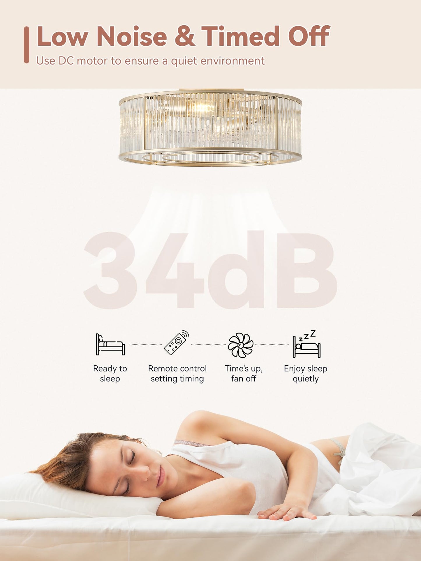 Ymkskj Low Profile Ceiling Fans With Lights, 20 Gold Crystal Ceiling Fan With Light Flush Mount And Remote Control, Drum Caged W