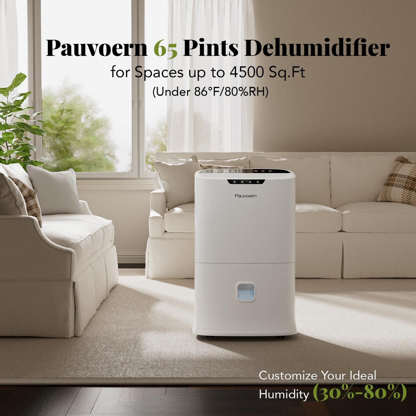 Pauvoern Energy Star 2024 Dehumidifier for Basement & Home, Up to 5500 Sq. Ft, 90 Pint Smart Wi-Fi Control, 1.45 Gal Tank with Drain Hose, 3 Modes, Auto Defrost, Timer & Child Lock