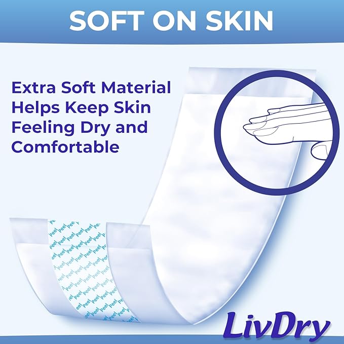LivDry Incontinence Booster Pads, Use with Adult Diapers for Women and Men, Extra Comfort Softness, Disposable Pad (160 Count, Regular Length)