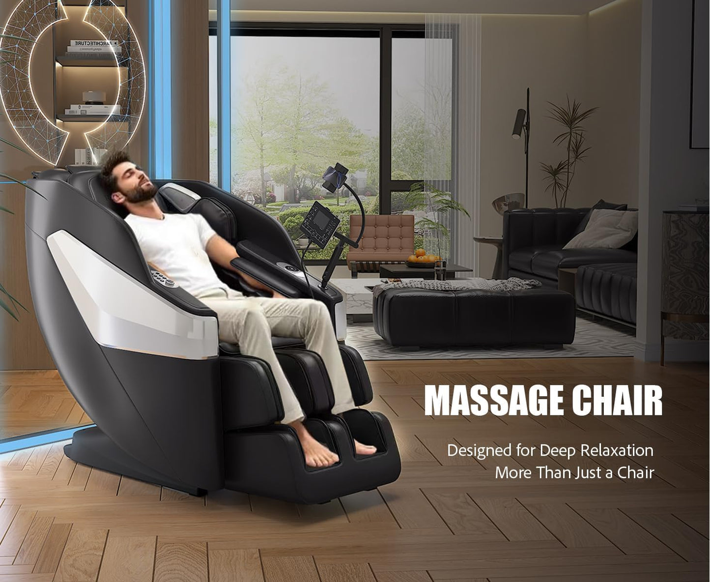 Redcamp Massage Chair Full Body: Zero Gravity with SL Track, 3D Robot Hands, Heat, Airbag Massage, Foot Roller, Bluetooth, Body Scan, LED Remote, Wireless Phone Charging,Black