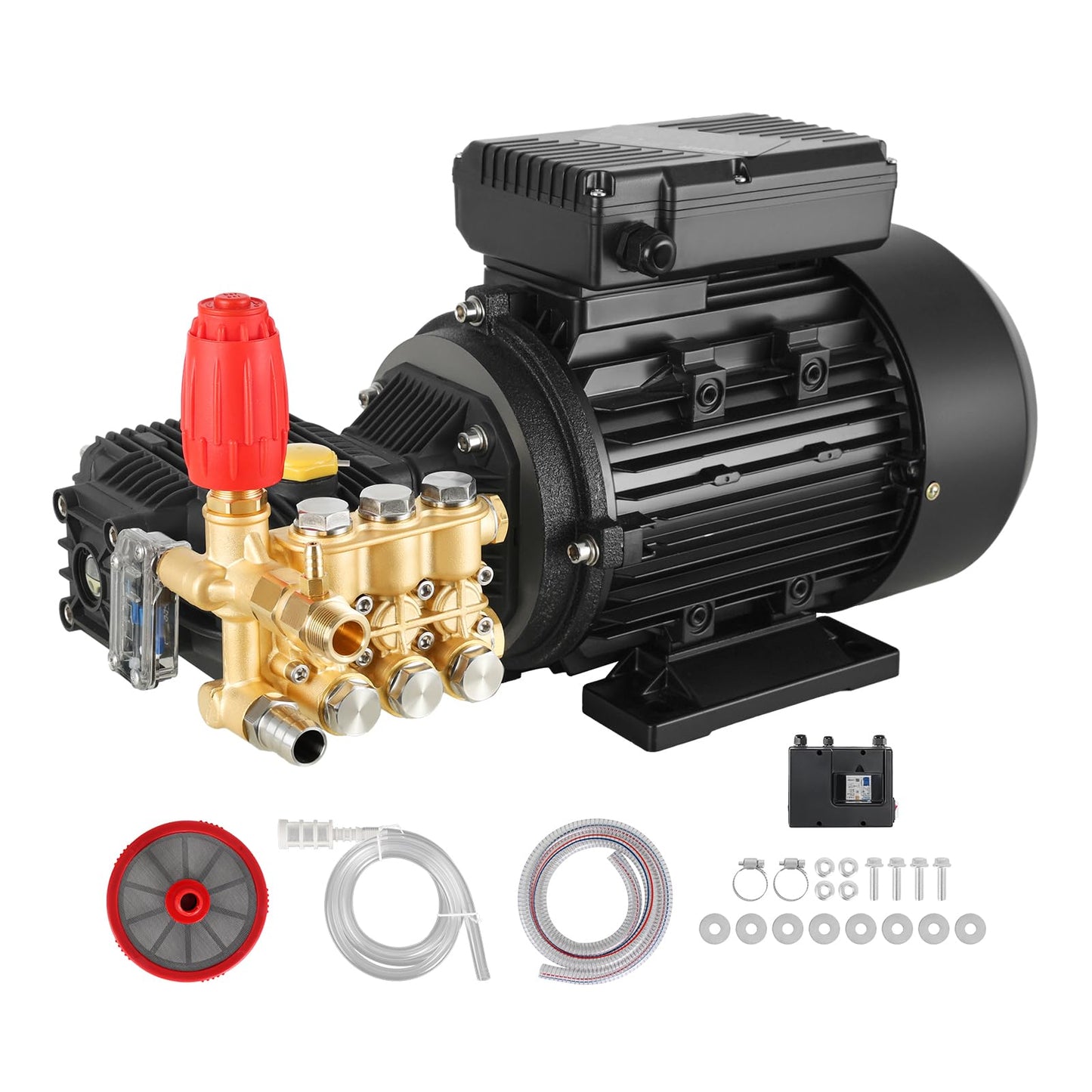 VEVOR Electric Pressure Washer Pump Kit, 1950 PSI, 3.2 GPM, Triplex Power Washer Pump with 5 HP Motor 240 V, Adjustable Water Pressure, for Washing Cars, Gardens, Exterior Walls, Machinery Equipment