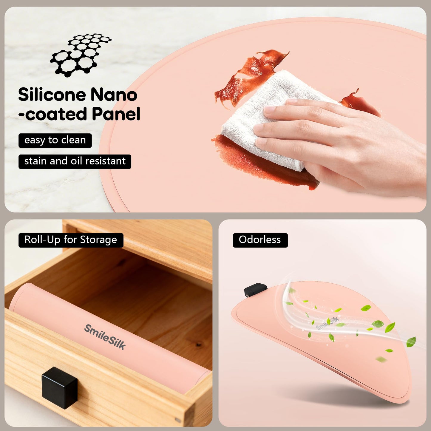 Smilesilk Portable Silicone Pizza Warming Mat - Roll Up Electric Food Heating Pad Tray, Fast Even Heating for Buffet Parties, Foldable Hot Plate Warmer for Home Kitchen Gifts (Pink)