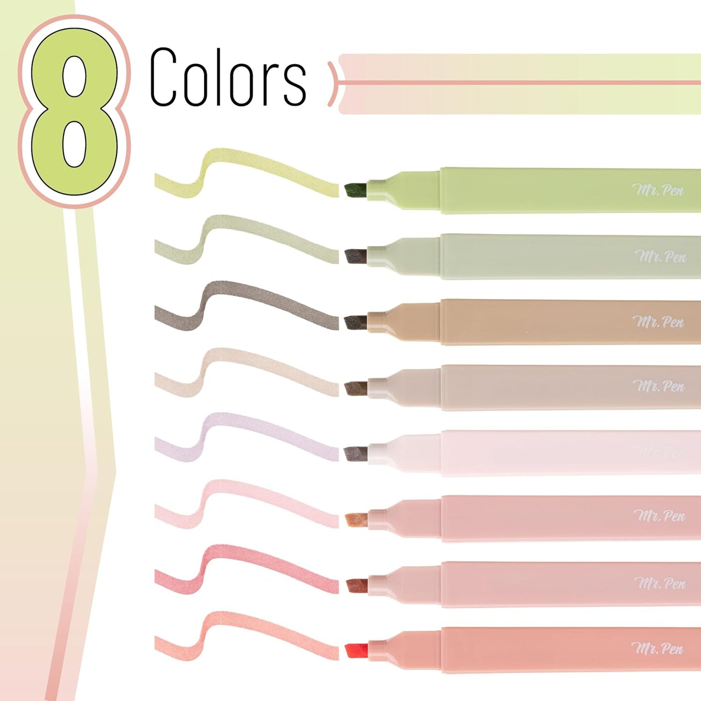 Mr. Pen- Aesthetic Highlighters, 8 pcs, Chisel Tip, Boho Colors, No Bleed Bible Highlighter Pastel, Assorted Colors, Cute, Back to School Supplies