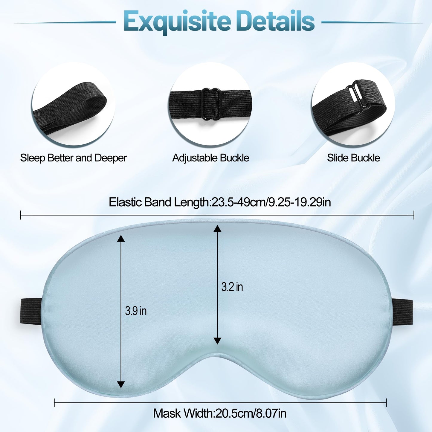 Sleep Mask, Silk Eye Mask for Sleeping with Adjustable Strap, Blindfold Eyeshade for Men & Women, Comfortable & Soft Eye Cover Eyeshade for Night Sleep (Light Blue)
