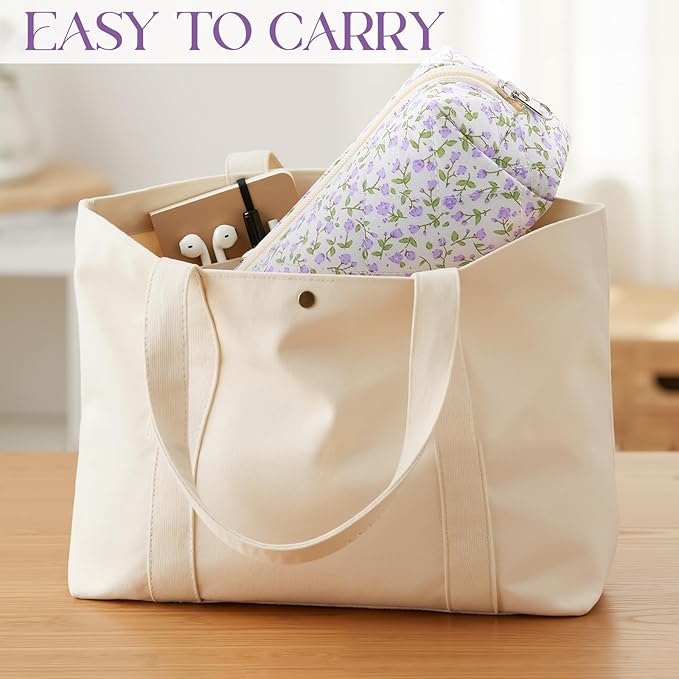 Paterr Aesthetic Floral Makeup Bag Travel Cosmetic Bag for Women Gift Christmas Portable Quilted Makeup Pouch Cotton Pencil Case Kawaii Cute Toiletry Organizer Case for Women Girls(Purple Floral)