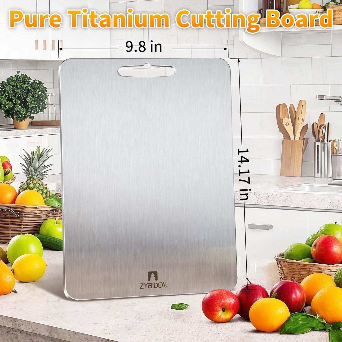 Pure Titanium Cutting Board, Stainless Cutting Boards for Kitchen, Double-Sided Food Grade Chopping for Meat, Vegetable & Fruit (9 * 13)