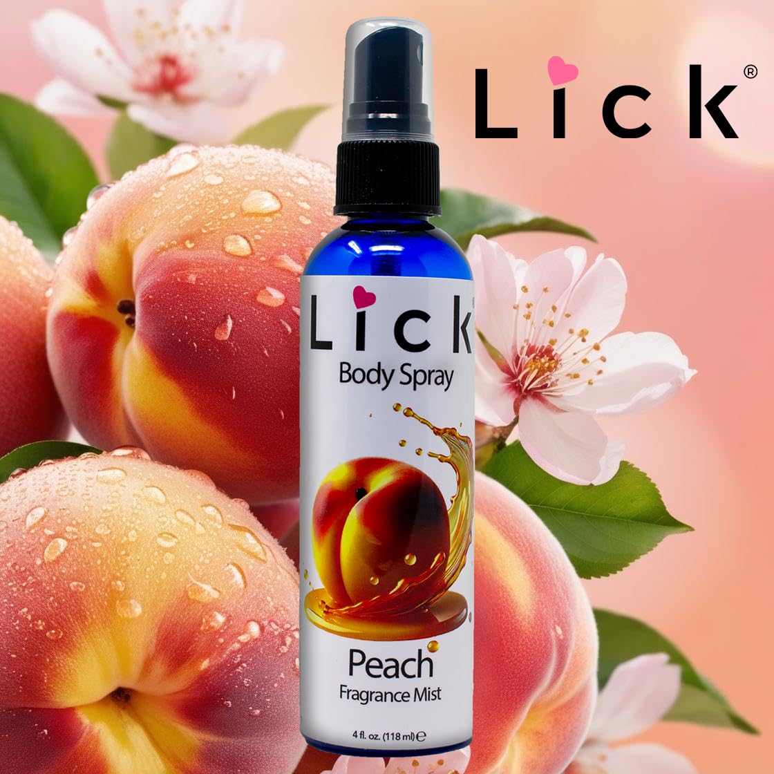 LICK Peach Scented Body Spray - Light and Fresh Fruity Mist - 4 fl oz