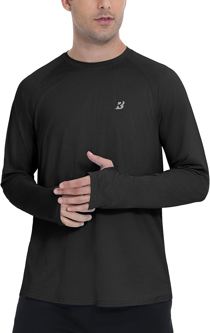 Roadbox UPF 50+ Mens Swim Shirts, Long Sleeve Sun Protection Fishing Rash Guard, Quick Dry UV Hiking Shirt with Thumbhole