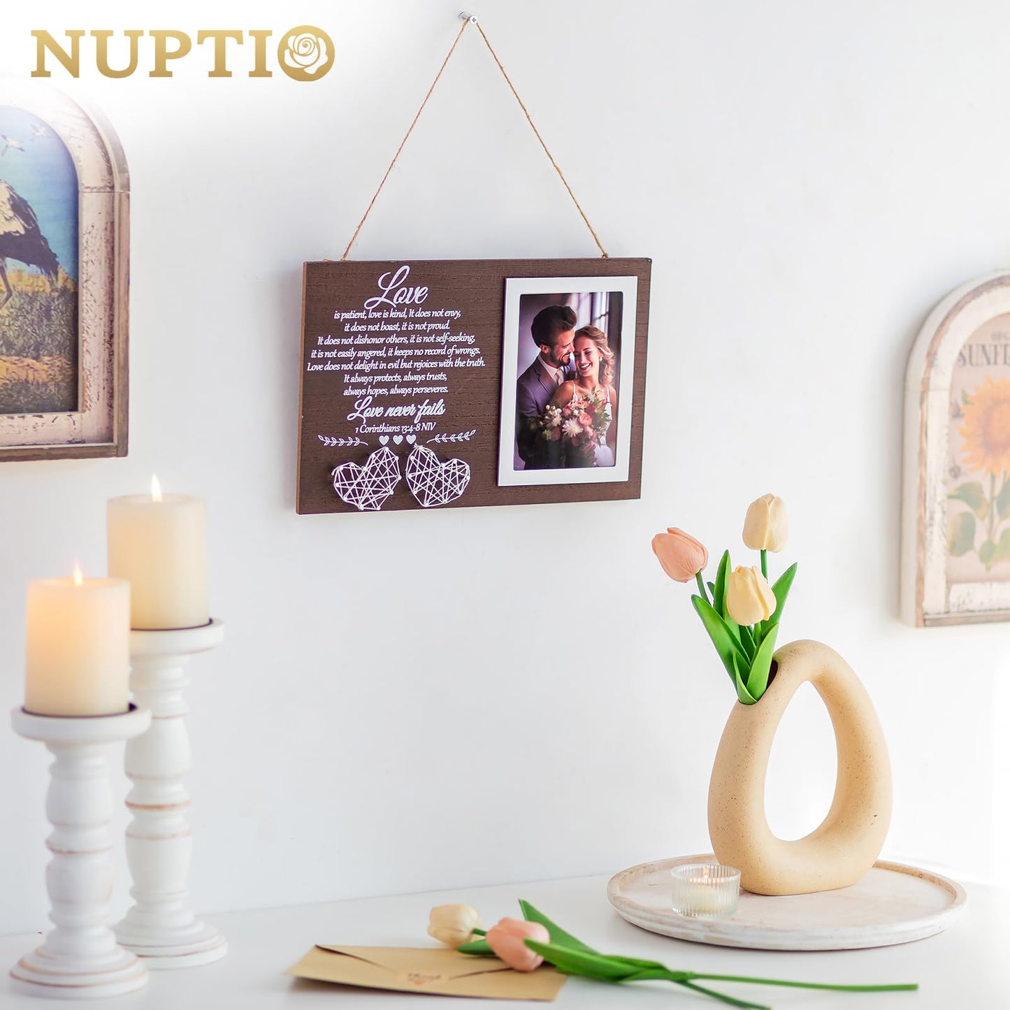 NUPTIO Couple Gifts Picture Frames: Wedding Gift Ideas Anniversary Engagement Christmas Birthday Presents for Couples Boyfriend Girlfriend Newlyweds Friends 4x6 Wood Love Photo Frame