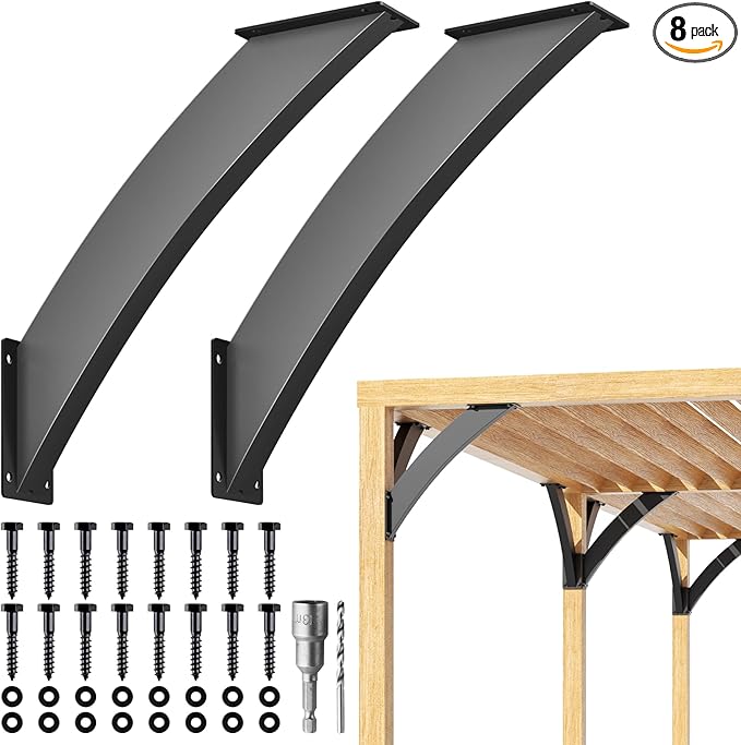 Uphode Q235-Steel Integrated Arc 2''x4''(Actual Tube Dia: 1.5''x 3.2'') 45 Degree Angle Support Pergola Brackets Heavy Duty 8Pack