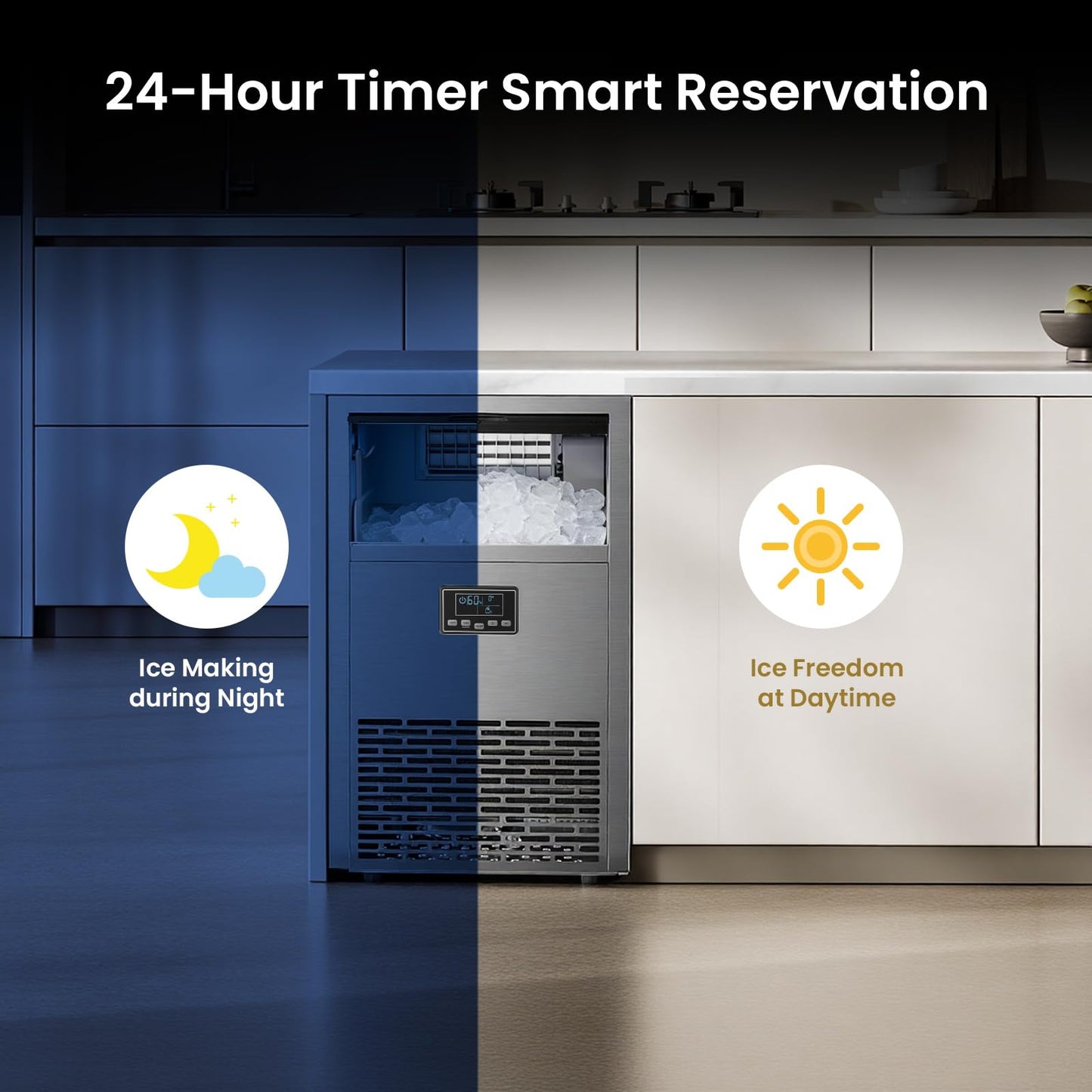 Kismile Commercial Ice Maker, 144 lbs/24H Ice Machine with 29 lbs Storage, Under Counter Ice Maker with LED Display & Self-Cleaning, 304 Stainless Steel Structure for Home, Bar, Outdoor Kitchen