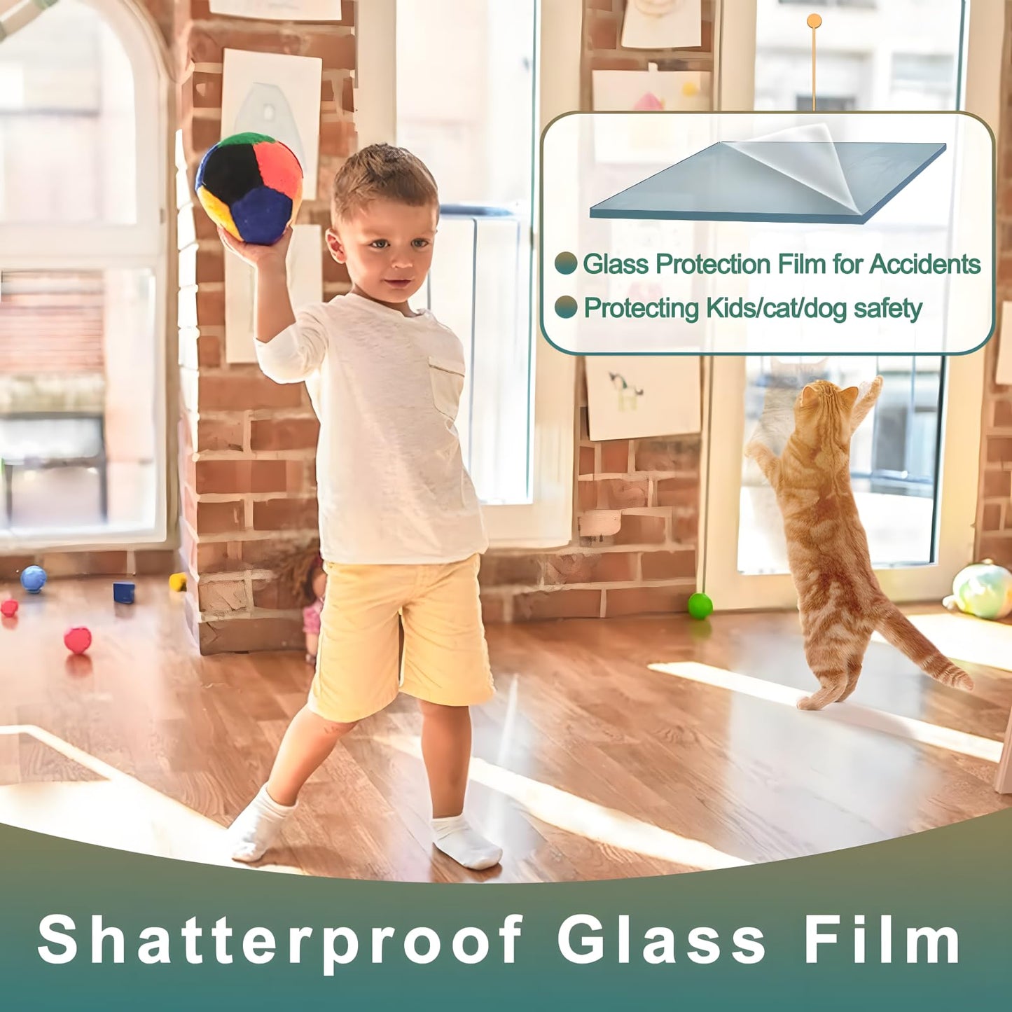 Clear Security and Safety Window Film, PET Shatterproof Film for Glass Windows, Anti Shatter Glass Protective Film Windshield Protective Film for Home and Office, 17.5in x 6.5ft