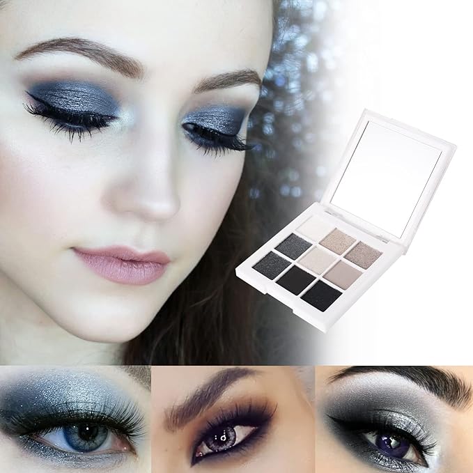 MEICOLY 9 Colors Glitter Eyeshadow Palette for Halloween Elphaba Makeup,Upgraded Black Smokey Gray Silver Eyeshadow,Shimmer Matte Eye Shadow Eye Makeup with Mirror sombras negra para ojos para de ojos