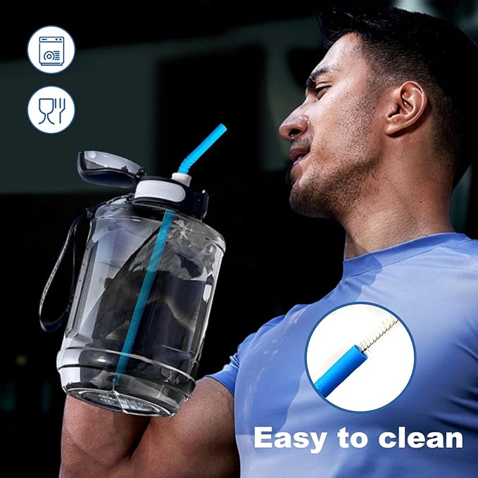 WALFOS 14.5 inch Extra Long Reusable Silicone Straws, Big Sizes Flexible Bendable Straws for 1/Half Gallon Large Water Bottles, 128 75 64 40 OZ Tumbler with Cleaning Brush (6-Pack)