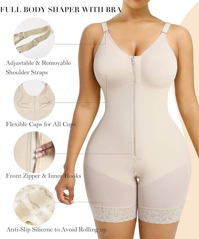 YIANNA Fajas Colombianas Moldeadoras Postpartum Shapewear for Women Tummy Control Butt Lifter Body Shaper with Zipper Crotch