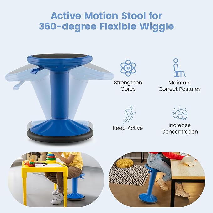 Giantex Wobble Stools for Classroom Seating - Wiggle Stool with Adjustable Height, 24" Active Learning Stool, Sitting Balance Chair for School, Office Stand Up, Flexible Seating Wobble Chair, Navy