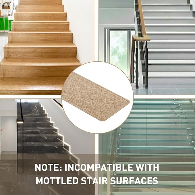 Stair Treads for Wooden Steps, 8" X 30" Non Slip Stair Runner Carpet Indoor with Reusable Adhesive Backing, Soft Tread Mat for Stairs, Ideal for Home Kid Dog, Polyester TPR Backing Stair Rugs-4 Pack