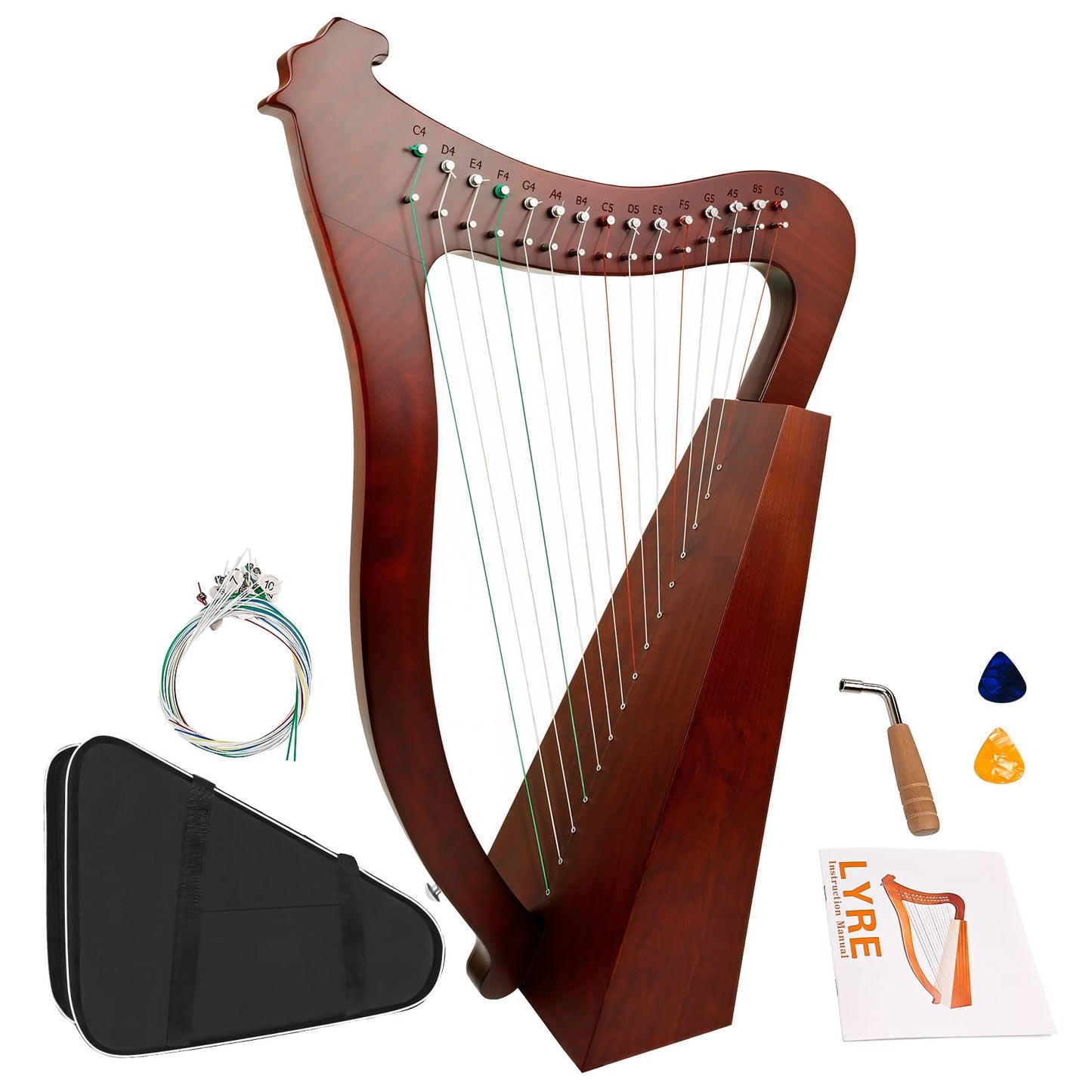 VixxNoxx Lyre Harp, 23 Inches 15-String Zelkova Lyra Harp Kit, Stringed Musical Instruments with Tuning Wrench Gig Bag Instructi