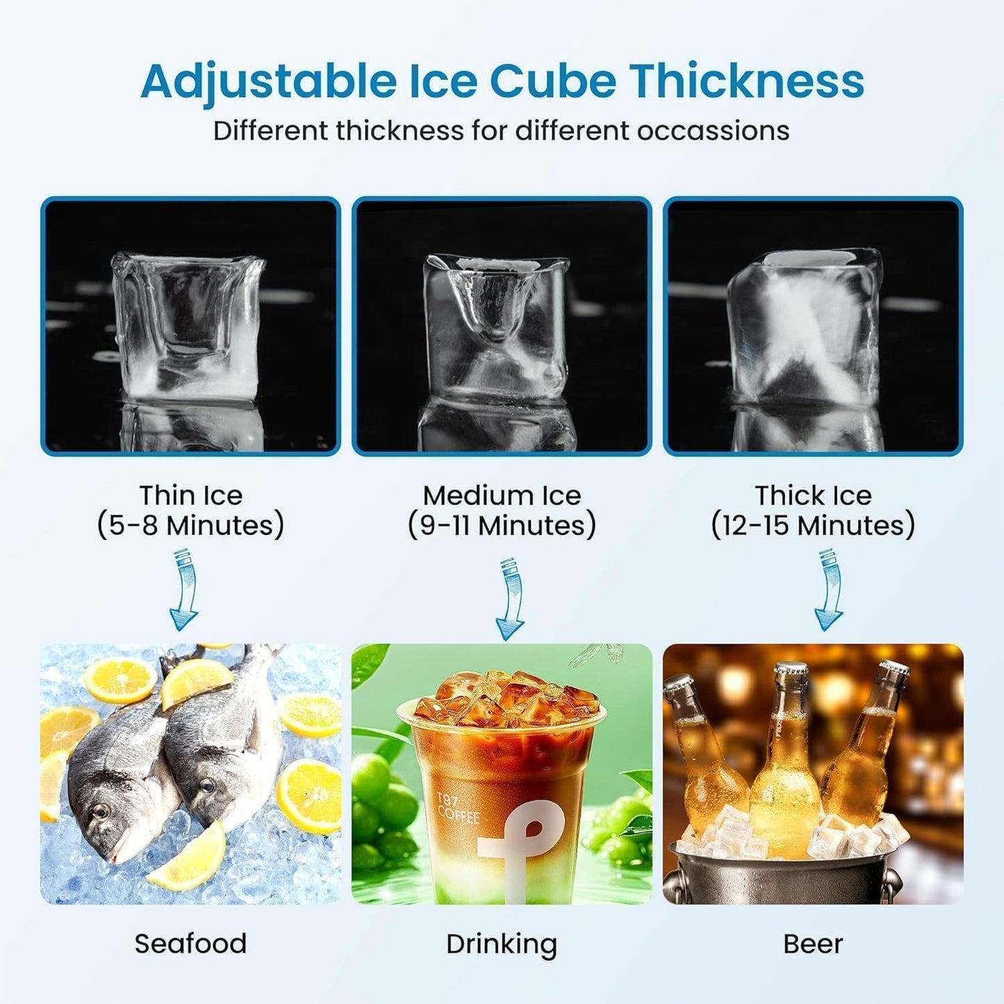 Dainslef Commercial Ice Maker Machine - 110LBS/24H Ice Production, 33LBS Storage, Stainless Steel, Self-Cleaning, 66 Ice Cubes in 5-15 Mins, Freestanding/Undercounter
