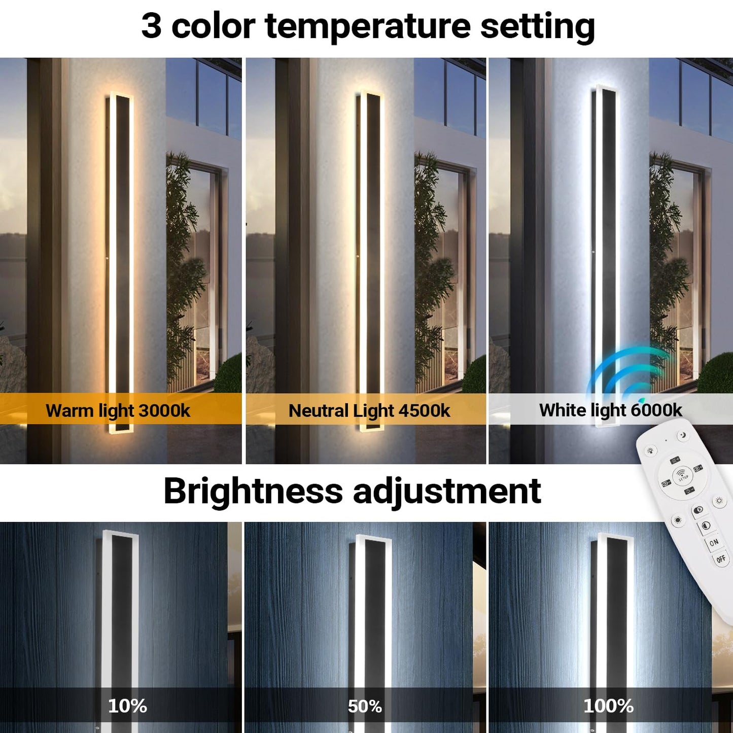 SUCICNISD 2 Pack 59.1In Outdoor Wall Sconces Black Modern Exterior Wall Light Fixtures for House 3CCT Dimmable Acrylic Long Outside Wall Light for Garage,Porch, Doorway, Stairway