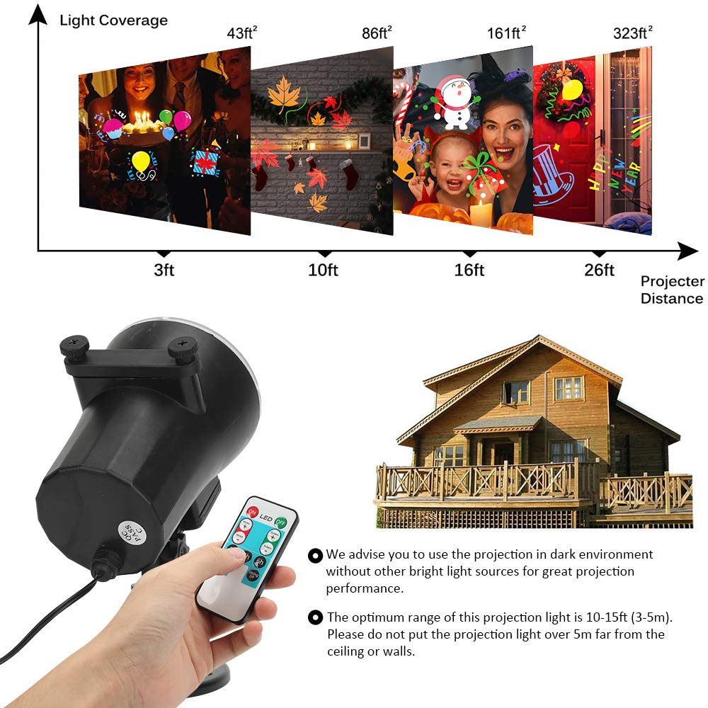 Elec3 Halloween Christmas Projector Light Outdoor/Indoor, Waterproof 16 Slides Ghost Projection Lights LED Holiday Projector Light with RF Romote Used for Home Party Holidays Halloween Decoration