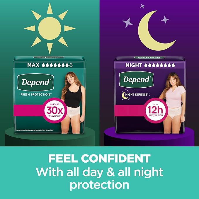 Depend Fresh Protection Adult Diapers, Incontinence & Postpartum Bladder Leak Underwear for Women, Disposable, Maximum, Extra-Extra-Large, Blush, 44 Count (2 Packs of 22), Packaging May Vary