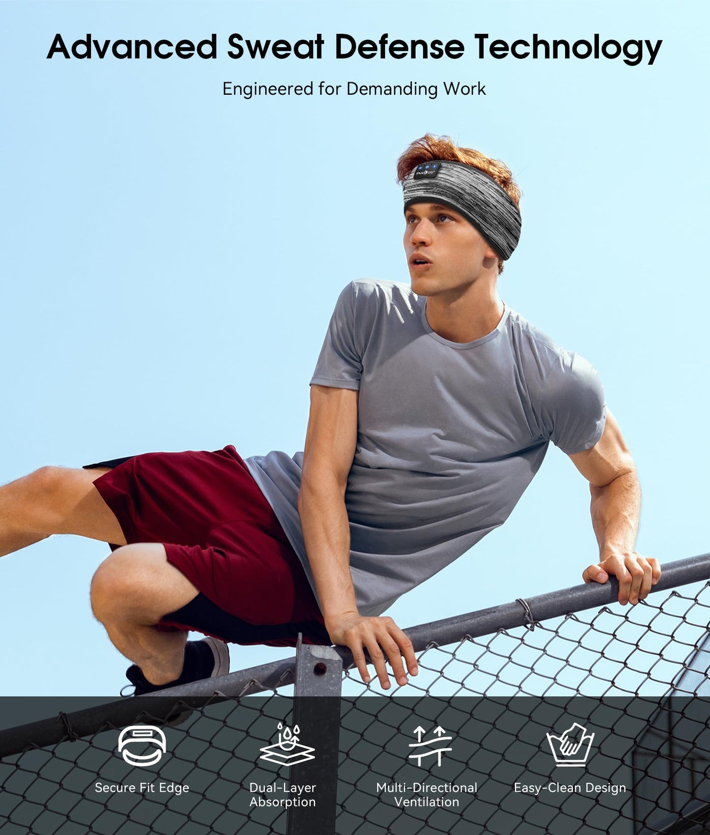 MUSICOZY Sleep Headphones Bluetooth 5.4 Headband, Wireless Earphones Music Sleep Earbuds Sleeping Eye Mask with HD Stereo Speakers for Workout Running Travel Yoga, Ideal Gifts (Stripped Gray)