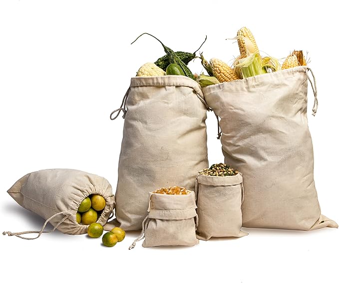 3x5 inches Natural Cotton Double Drawstring Reusable Produce Muslin Bags – Multipurpose Drawstring Storage Pouch for Everyday Use (Pack Of 50)
