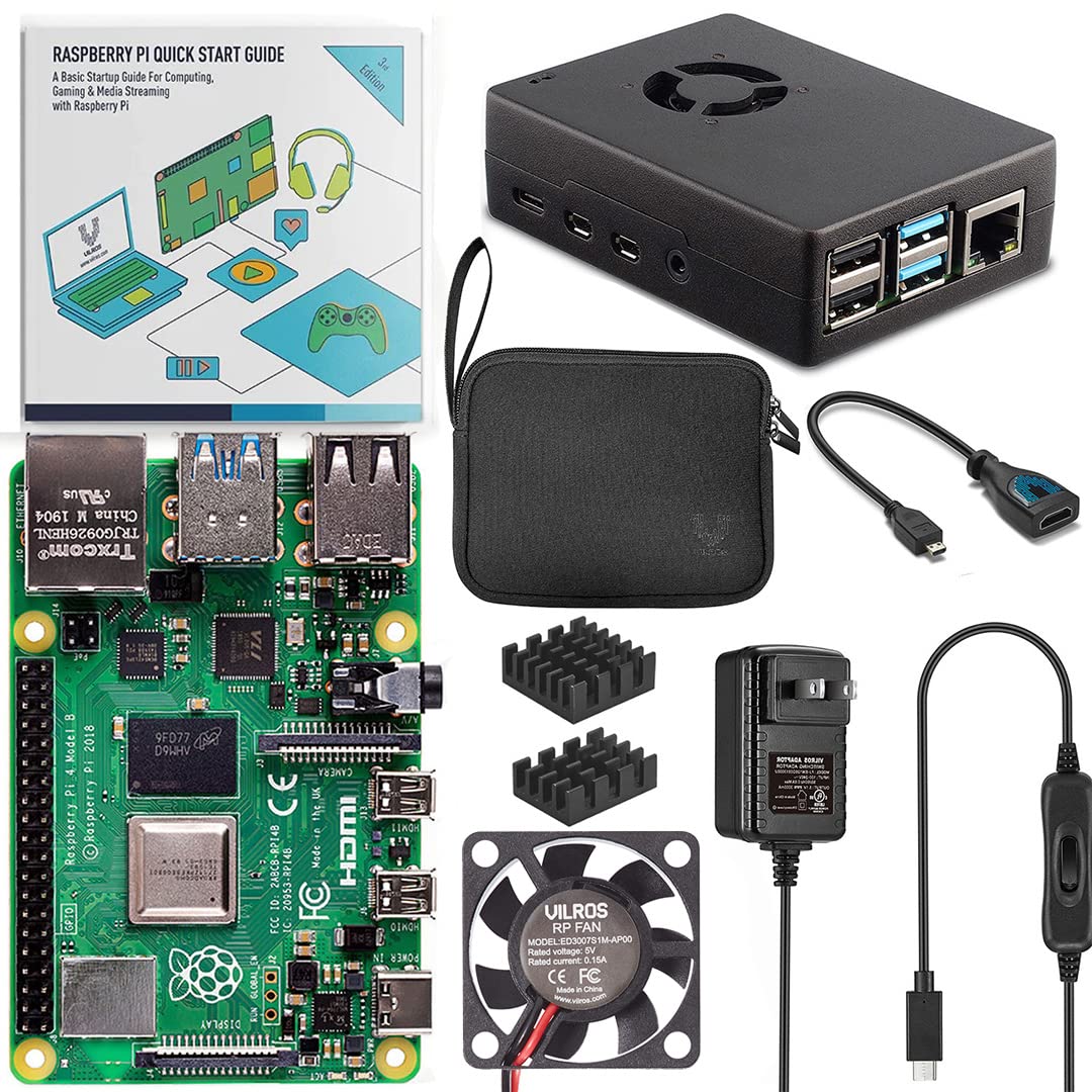 Vilros Raspberry Pi 4 4GB Basic Starter Kit with Fan-Cooled Heavy-Duty Aluminum Alloy Case
