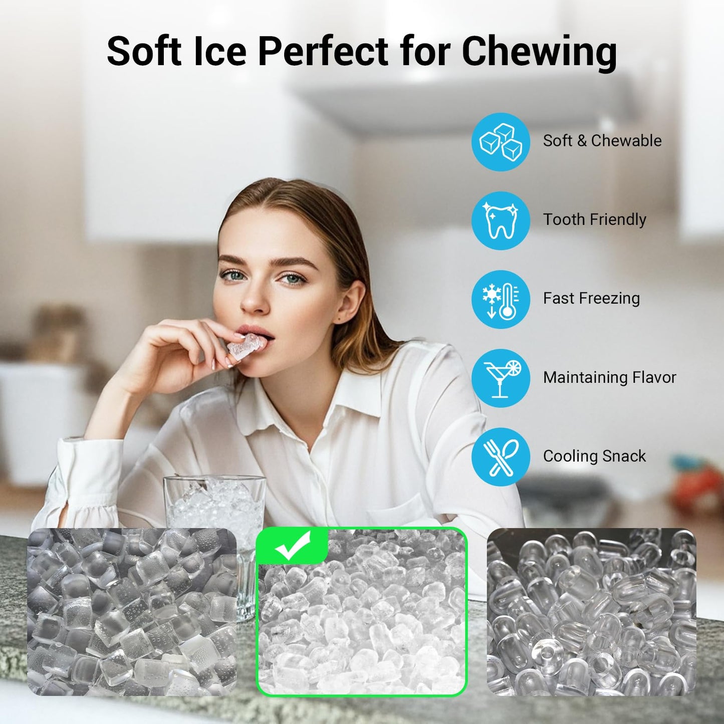Nugget Ice Maker Countertop with Side Water Tank, 40lbs/Day Self-Cleaning Pebble Ice Maker Machine, Soft Chewable Pellet Ice Ready in 5-8min for Home/Party/RV/Camping
