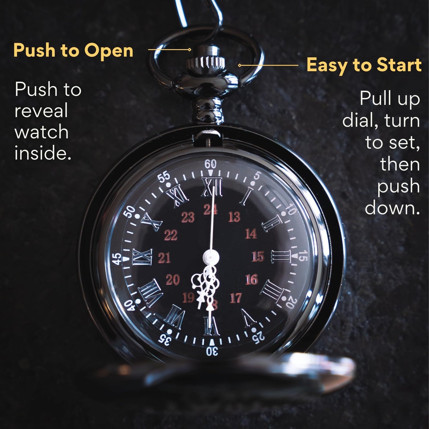 Engraved Pocket Watch with Chain for Husband or Boyfriend | Classy Gift Set for Anniversary or Any Occasion (I Will Love You Until the End of Time)