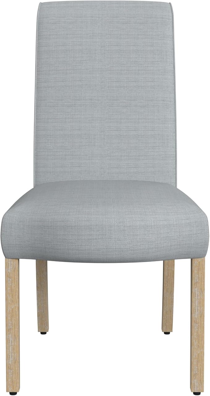 Homepop Scalloped Detail Dining Chair|Upholstered Parsons Dining Chairs |Decorative Home Furniture, Light Gray Woven (Set of 2)