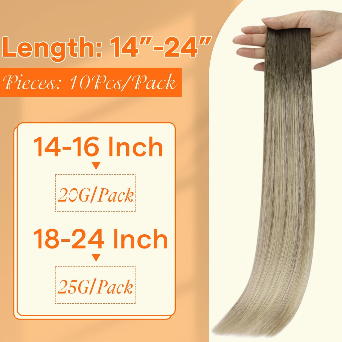 Full Shine Injection Tape in Hair Extensions Human Hair Medium Brown Fading to Ash Brown and Platinum Blonde 16Inch Seamless Vir