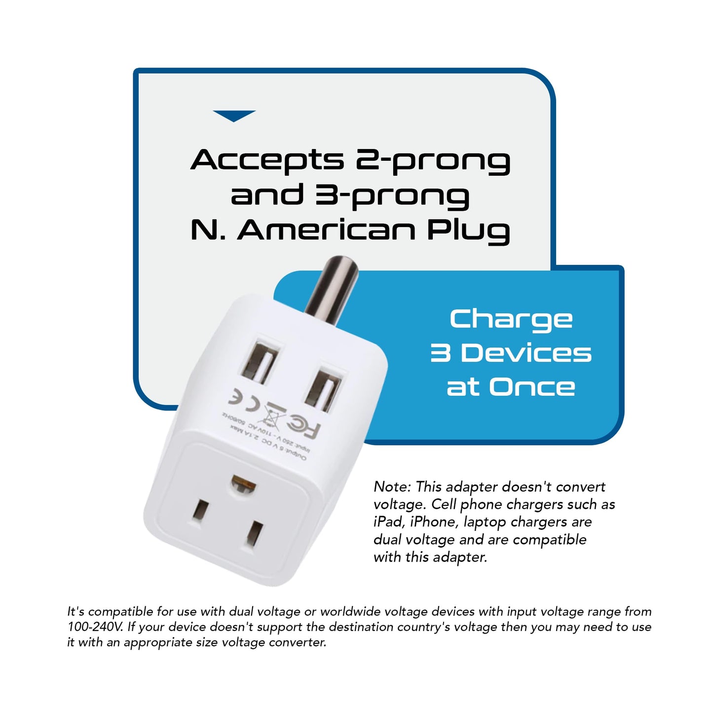 Ceptics South Africa, Botswana Travel Adapter Plug With Dual Usb + Usa Input - Type M - Ultra Compact - Safe Grounded Perfect Fo