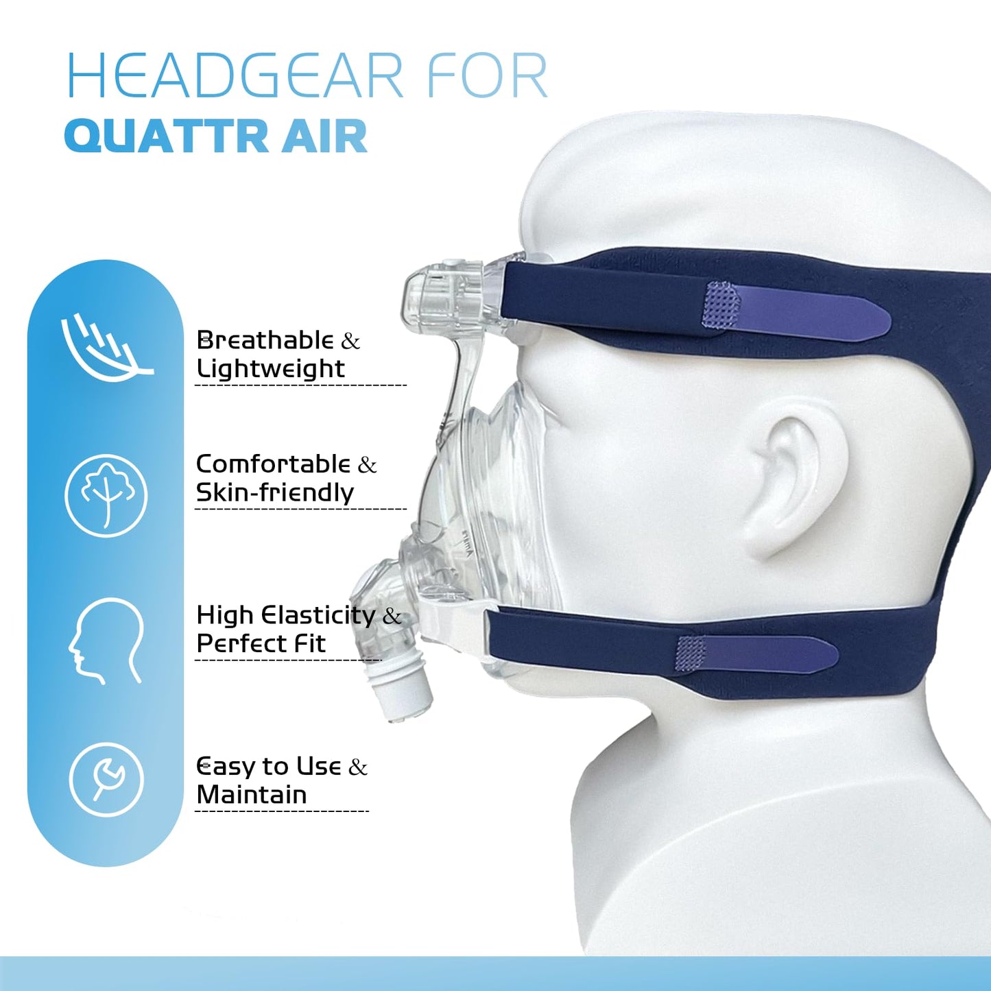Headgear Compatible with ResMed Mirage Quattro Air Full Face CPAP Mask, Stable Comfortable CPAP Mask Head Strap for Quattro Air Strap - Medium/Standard