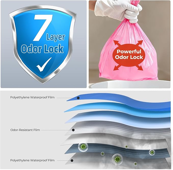 Odor Sealing Disposable Diaper Bags with Tie Handle, 200 count, Large Capacity, Unscented & Durable Diaper Trash Bags for Home & Baby Travel Use (Color:Pink)