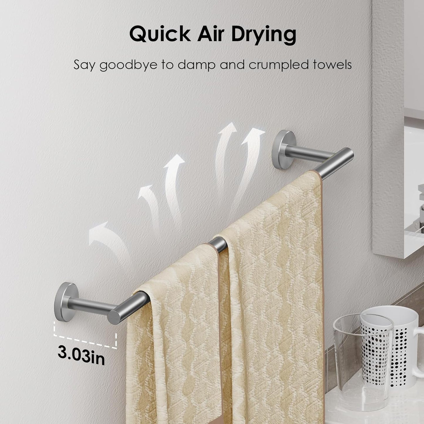 FORIOUS Towel Bar Wall Mounted, Stainless Steel Towel Racks for Bathroom, Includes Wall Mounting Hardware (Brushed Nickel, 20 Inch)