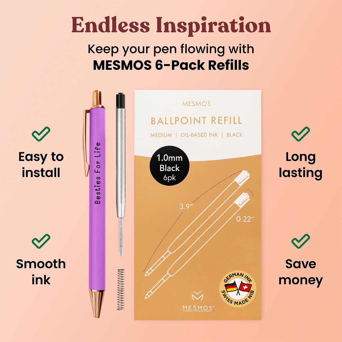 MESMOS 3pc Fancy Pen Set for Women, Gifts for Best Friend Women, Birthday Gifts for Friendship, Long Distance Female Best Friends