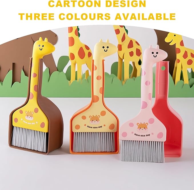 Small Broom with Dustpan Combo Set Cartoon Mini Broom and Dustpan Set Cute Cleaning Kit for Home Office Floor Counter Pet Nest (Brown)
