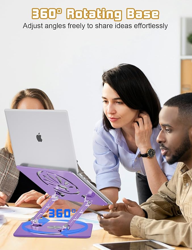 Axbima Adjustable Laptop Stand for Desk-360° Rotating Foldable Laptop Holder Ergonomic Laptop Riser for MacBook Pro/Air Dell HP Lenovo Notebook up to 16",Purple