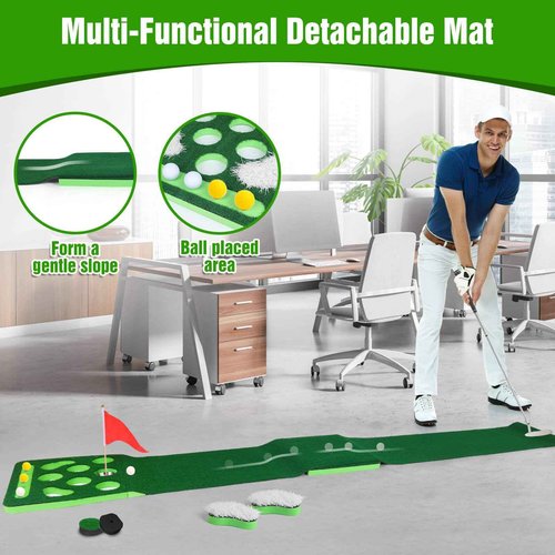 KEMLDIVS Golf Putting Game Set, Detachable Golf Putting Green Mat with 4 Balls, 2 Cups & Flags, 1 Portable Bag for Indoor & Outdoor Party Game Use