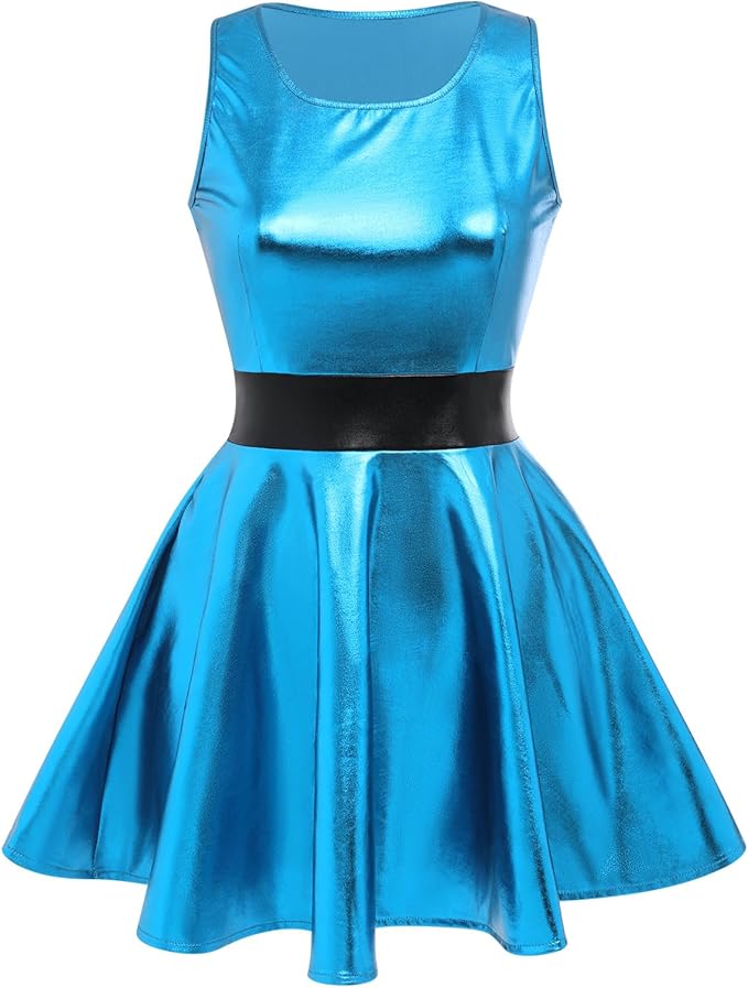 ODIZLI Women's Sleeveless Skateboarding Dress Metallic Dress for Women Sparkly Shiny Dresses Party Clothes