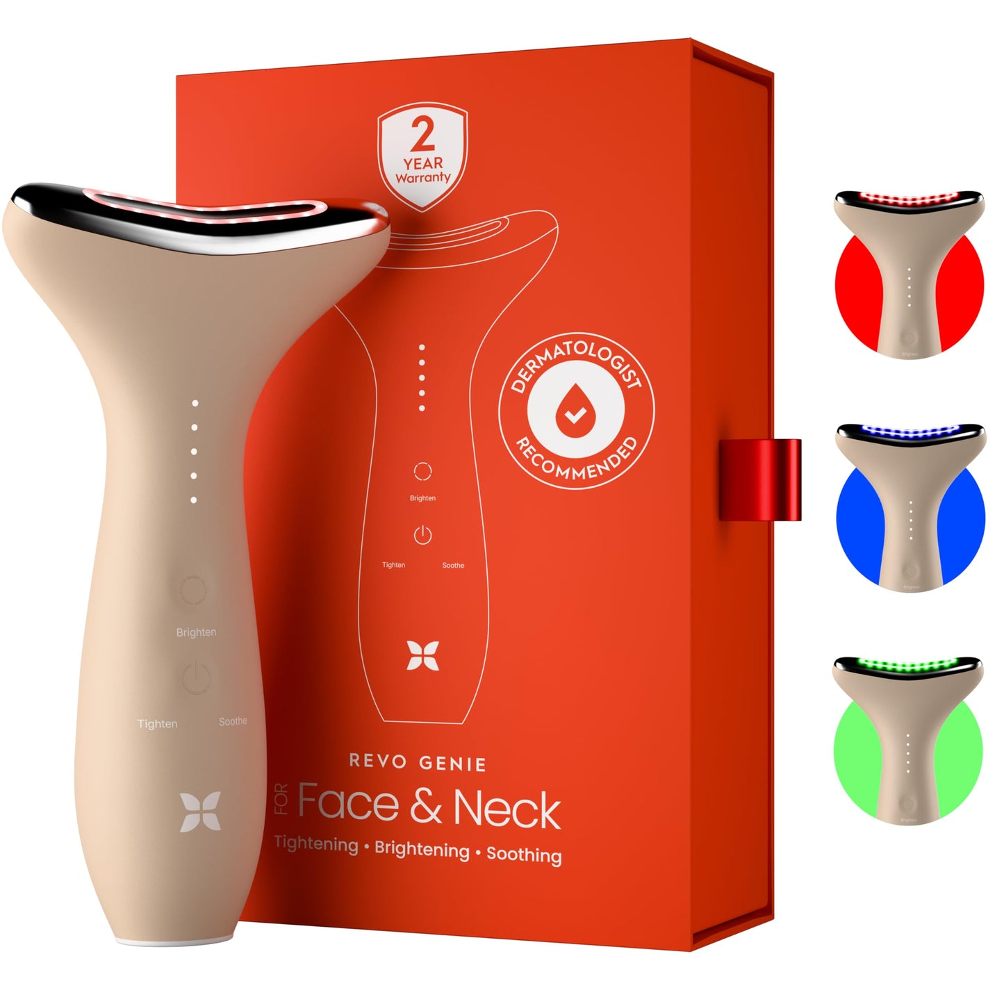 REVO Genie | Face & Neck Beauty Massager with Ultra Powerful LEDs for Wrinkles, Fine Lines, Puffy Skin, Uneven Skin Tone, Lympha