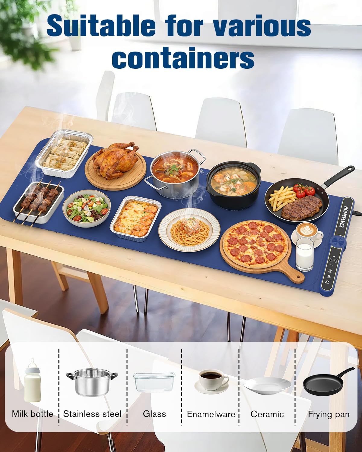 Warming Mat for Food Extra Large 39.4”X15”, 8S Rapid Heating Electric Warming Tray with 9 Temp Setting and 6H Timer, Food Warming Pad, Portable Food Warmers for Parties Buffet, Blue