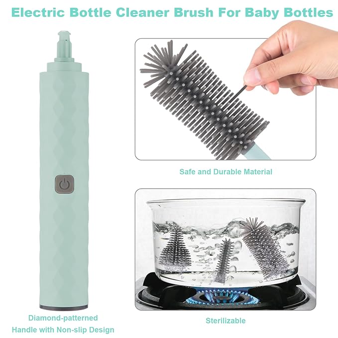Electric Bottle Brush, 4 Piece Bottle Brush Set with Baby Bottle Brush Cleaner, Nipple Brush, Pacifier Cleaner, Straw Cleaner Brush, Gifts for Newborns and Mothers, Blue